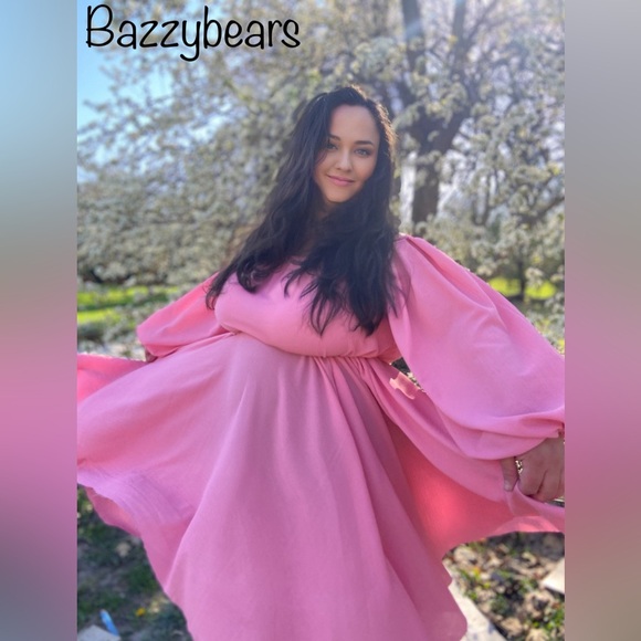 bazzybears Dresses & Skirts - Off Shoulder Crepe Maternity twirl dress knee high empire waist puff shoulder